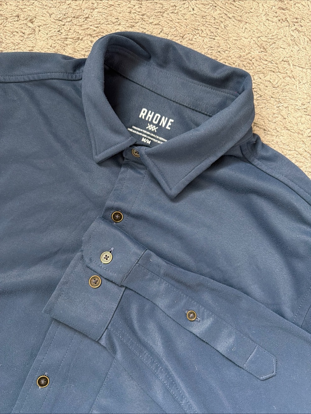 Rhone Hardy Flannel Shirt Mens Medium Blue Sold Stretch Button Up Long Sleeve